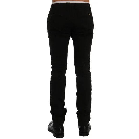 GF Ferre Black Cotton Stretch Chinos Pants